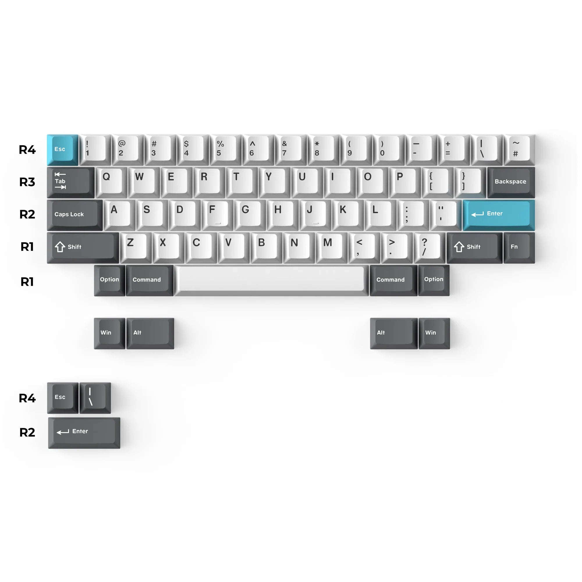 Cherry Profile Double - Shot PBT Full Set Keycaps - Grey, White, and Blue - View 4