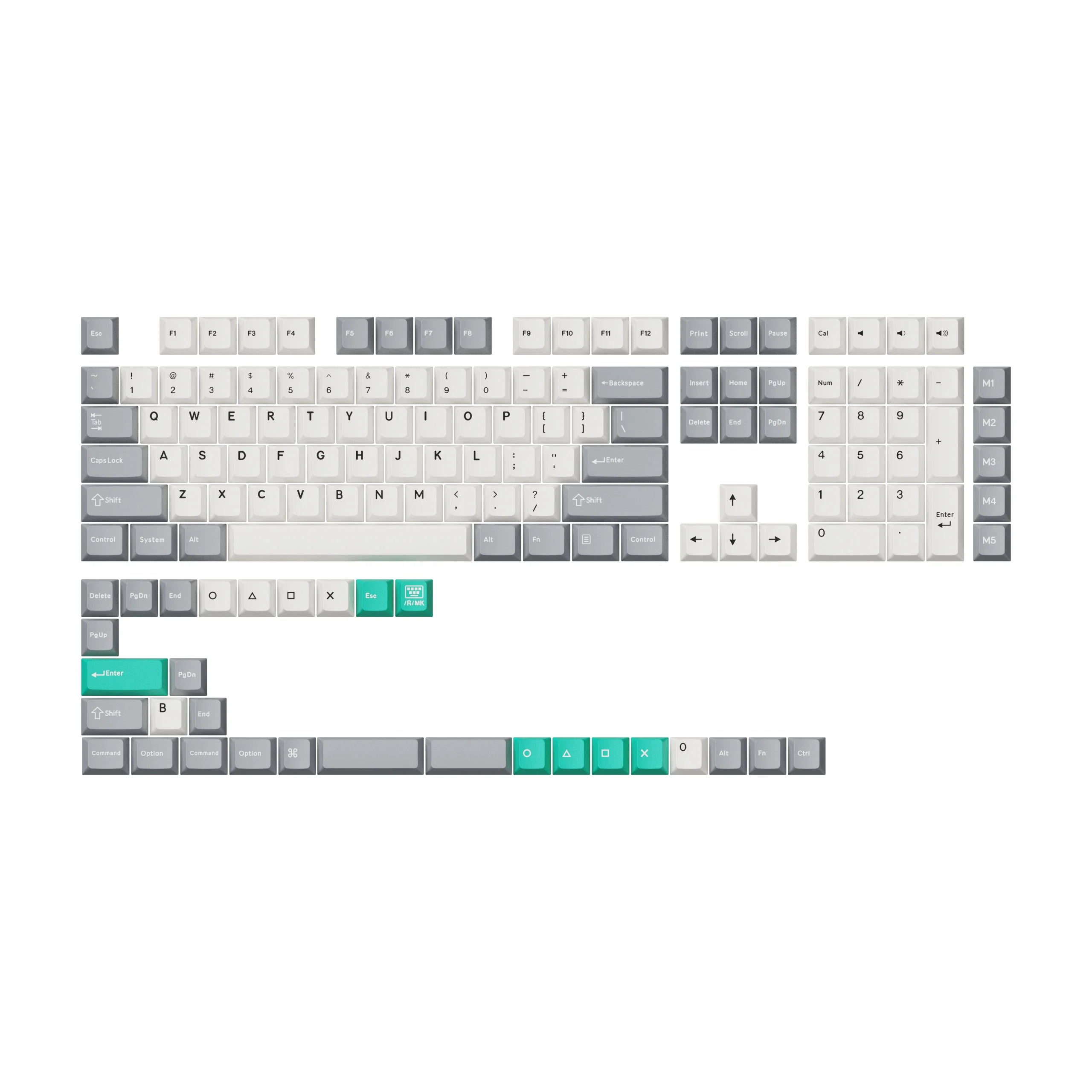Cherry Profile Double-Shot PBT Full Set Keycaps - Dolch Red, Gray White Mint,