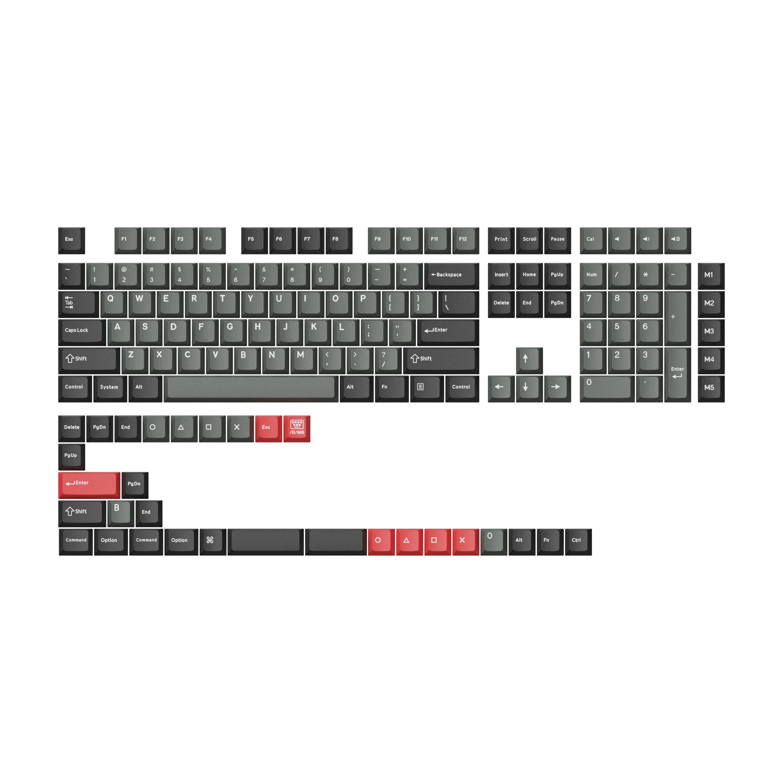 Cherry Profile Double-Shot PBT Full Set Keycaps - Dolch Red, Gray White Mint, - View 2