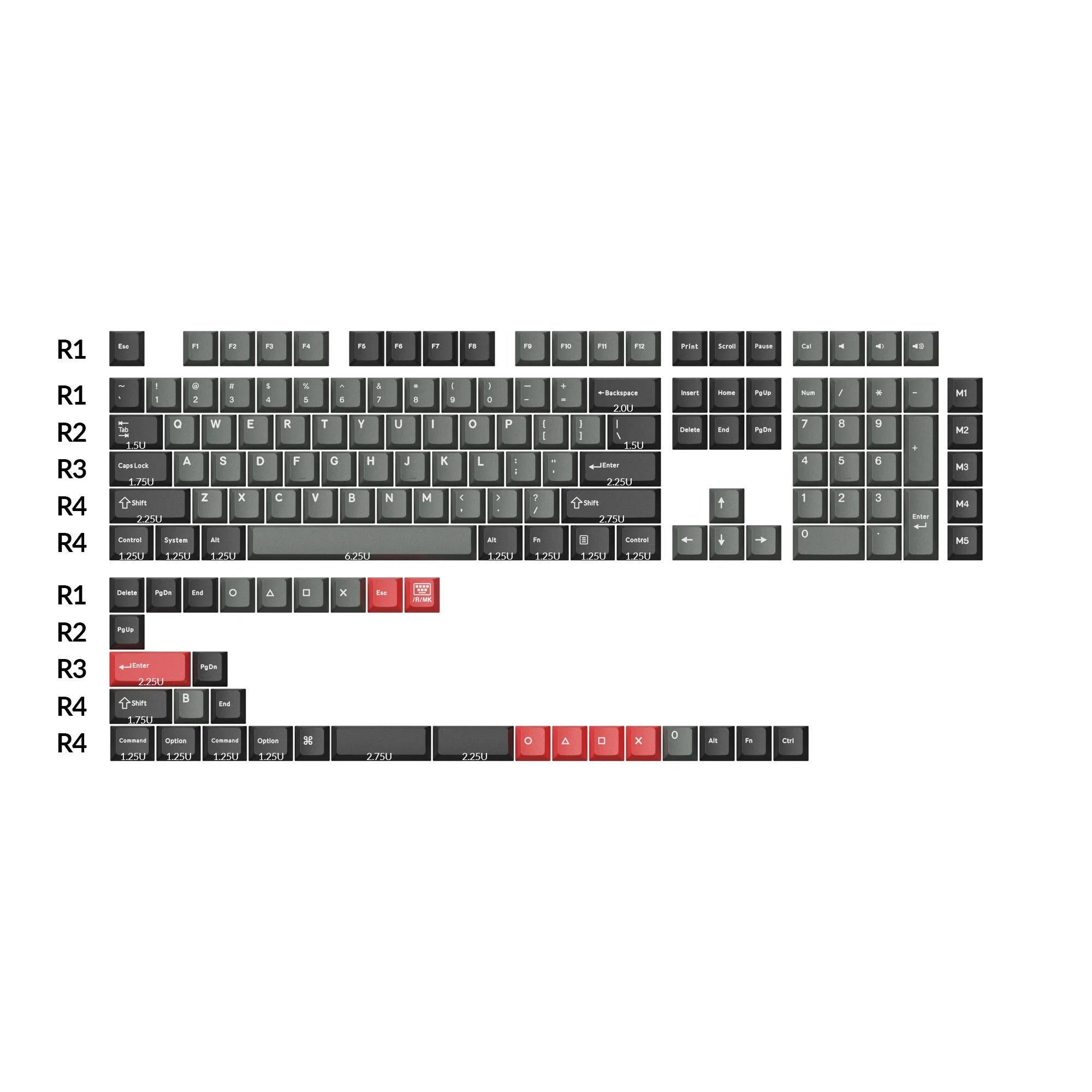 Cherry Profile Double-Shot PBT Full Set Keycaps - Dolch Red, Gray White Mint, - View 5