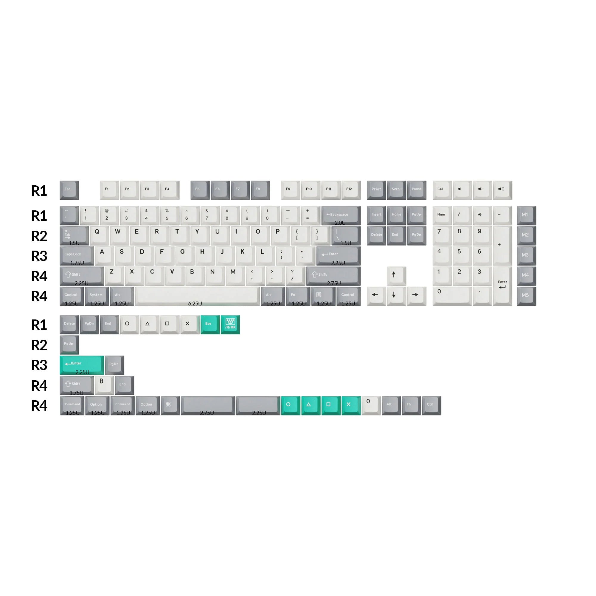 Cherry Profile Double-Shot PBT Full Set Keycaps - Dolch Red, Gray White Mint, - View 6