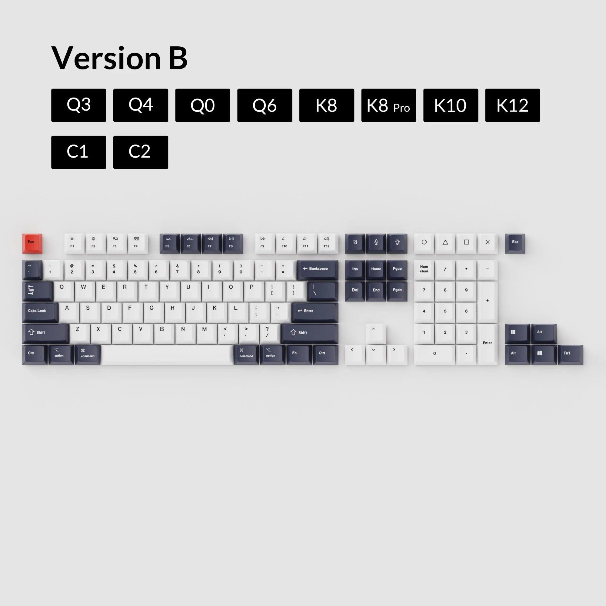 OEM Dye-Sub PBT Keycap Set - Bluish Black White - View 2