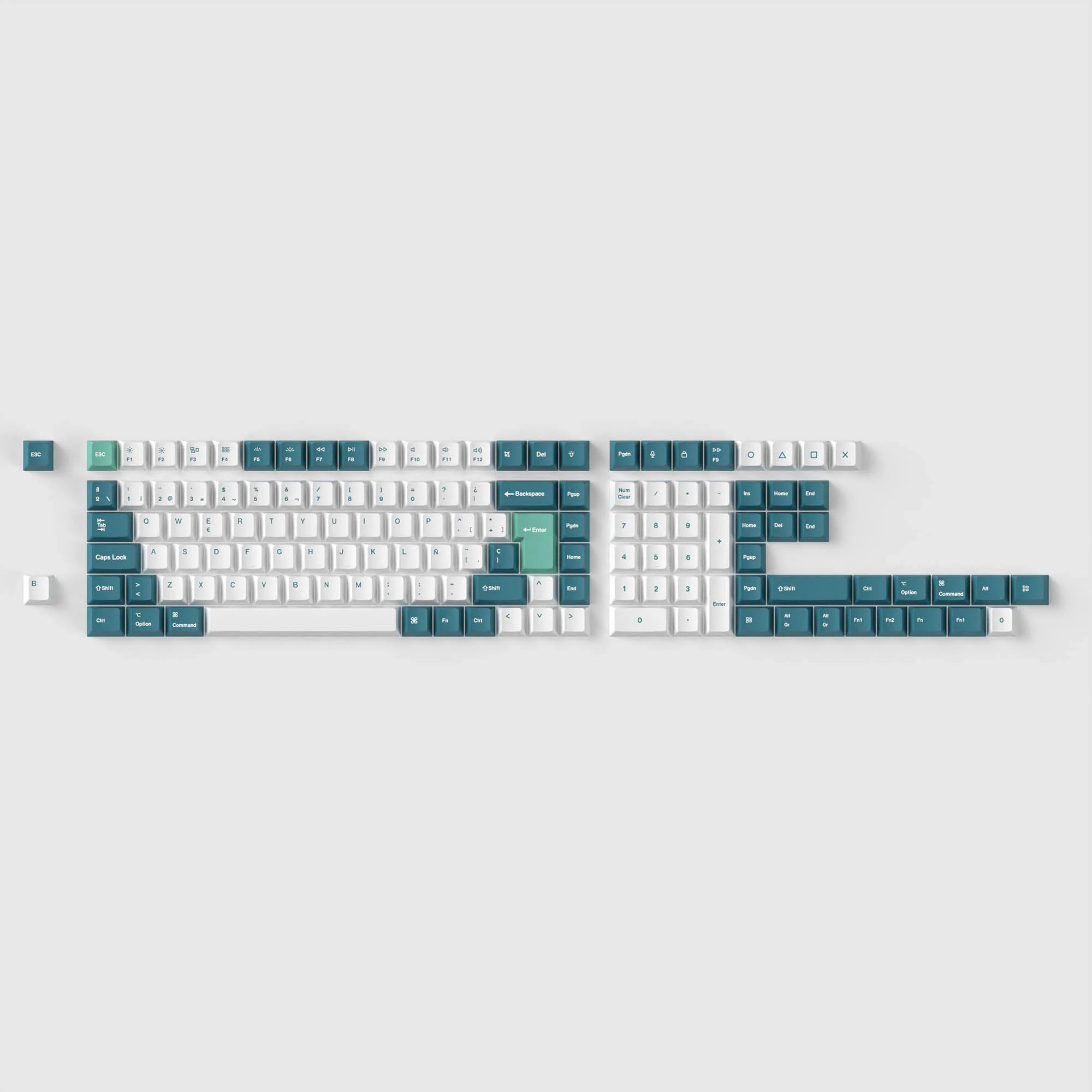 ISO Cherry Profile Dye-Sub PBT Full Set Keycap Set - White Mint - View 2