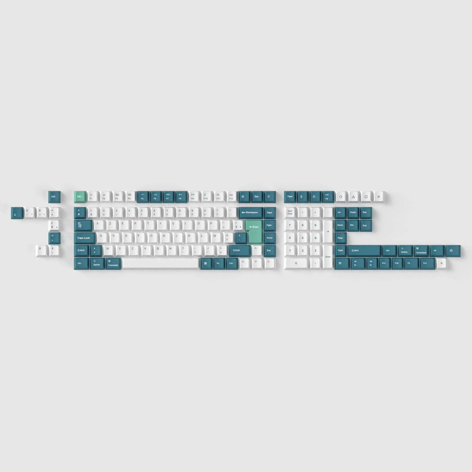 ISO Cherry Profile Dye-Sub PBT Full Set Keycap Set - White Mint - View 3