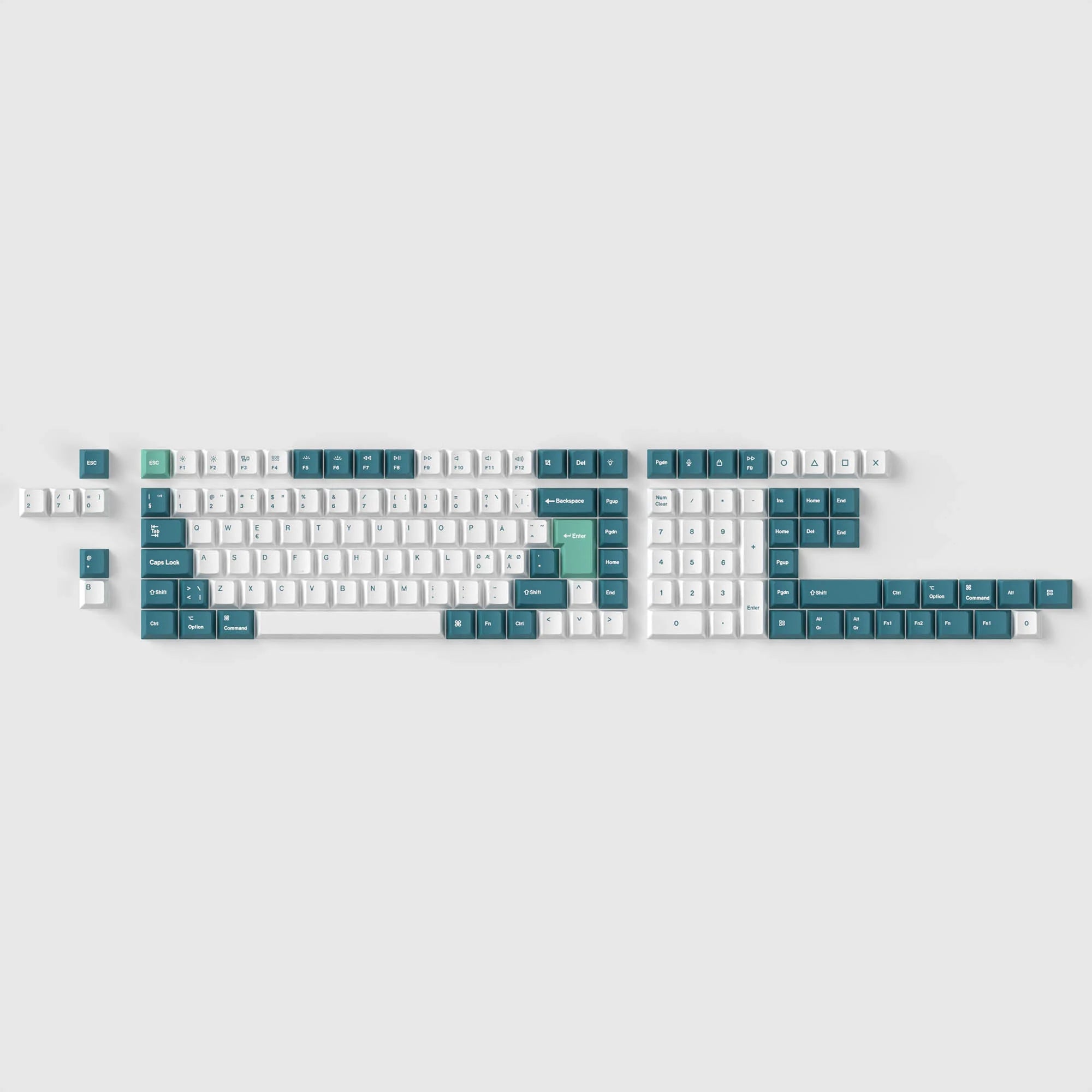 ISO Cherry Profile Dye-Sub PBT Full Set Keycap Set - White Mint - View 4