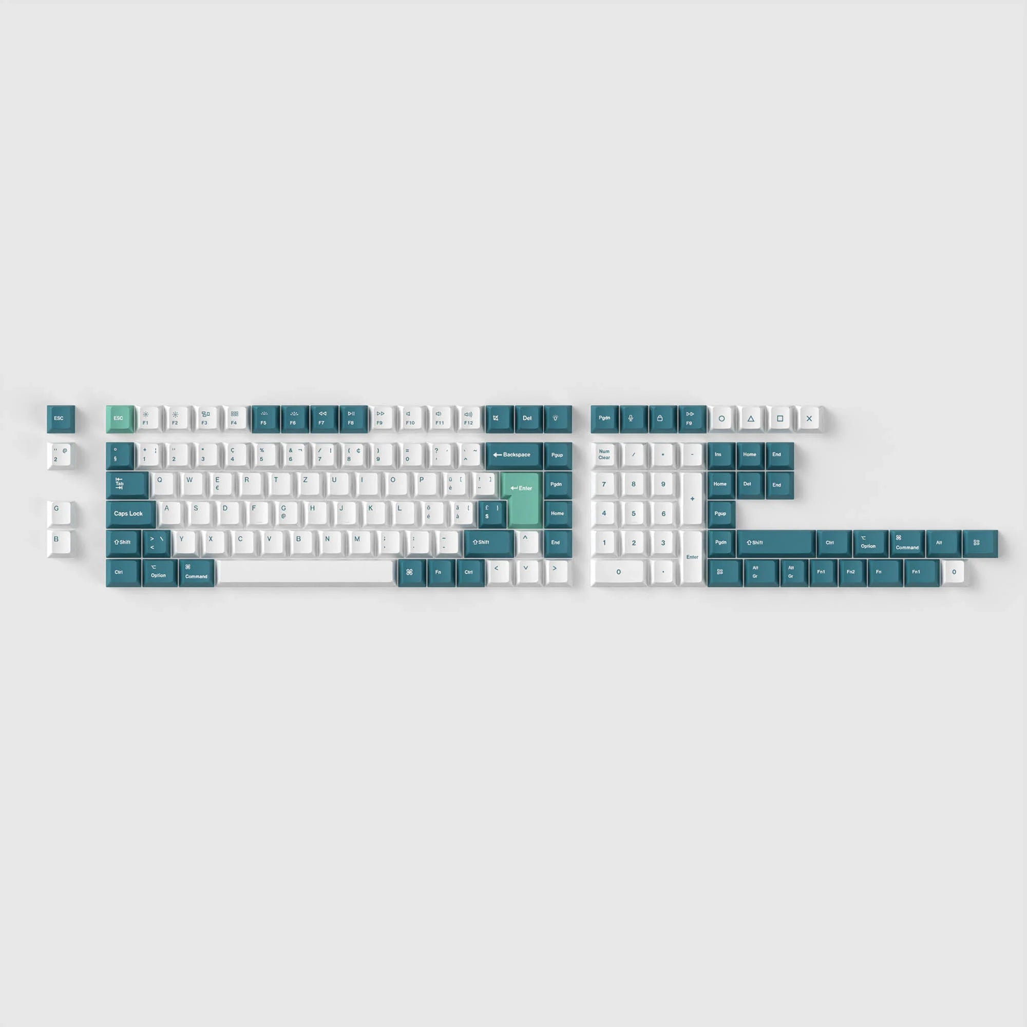 ISO Cherry Profile Dye-Sub PBT Full Set Keycap Set - White Mint - View 5