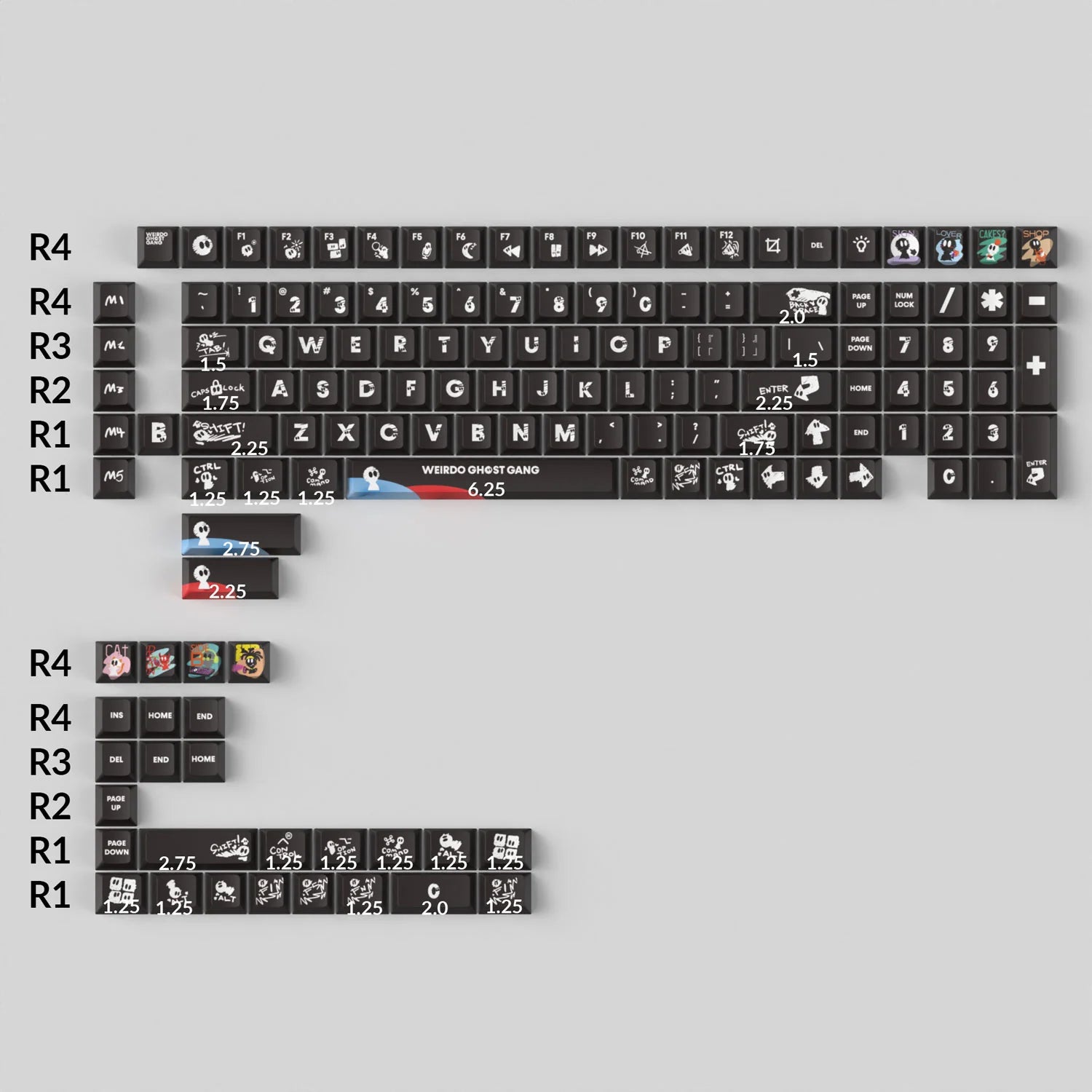 Weirdo Ghost Gang - Cherry Profile Dye-Sub PBT Full Keycap Set - View 2