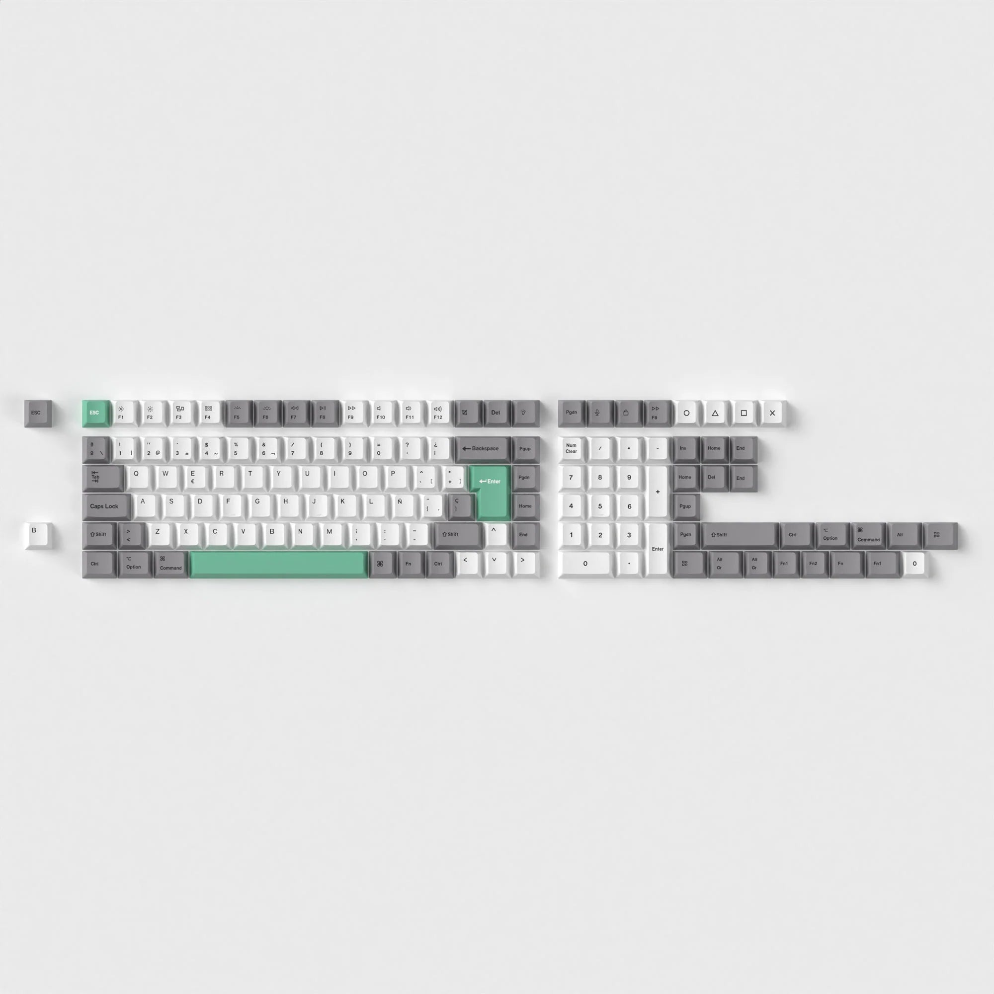 ISO Cherry Profile Dye-Sub PBT Full Set Keycap Set - Gray White Mint - View 2