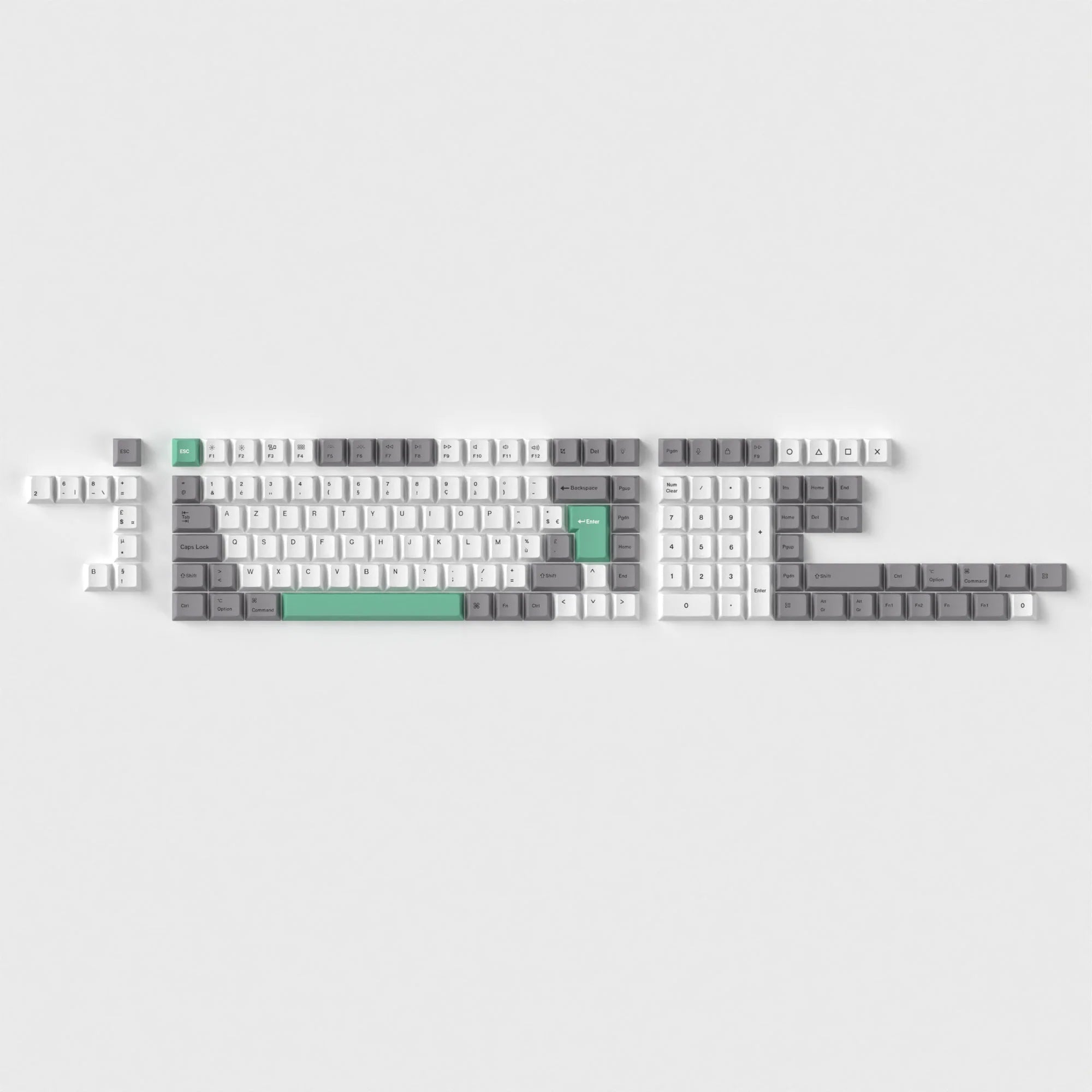 ISO Cherry Profile Dye-Sub PBT Full Set Keycap Set - Gray White Mint - View 3