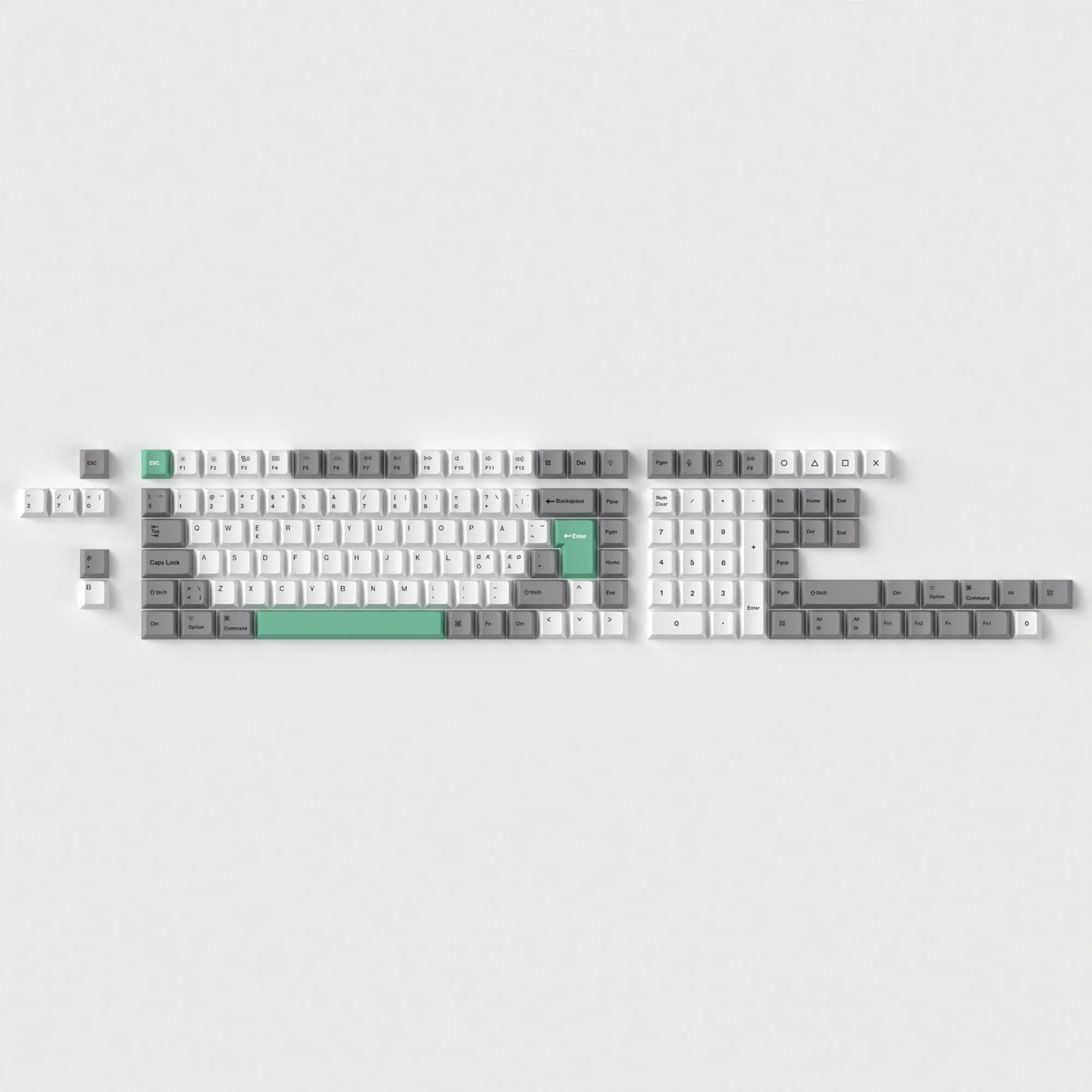 ISO Cherry Profile Dye-Sub PBT Full Set Keycap Set - Gray White Mint - View 4