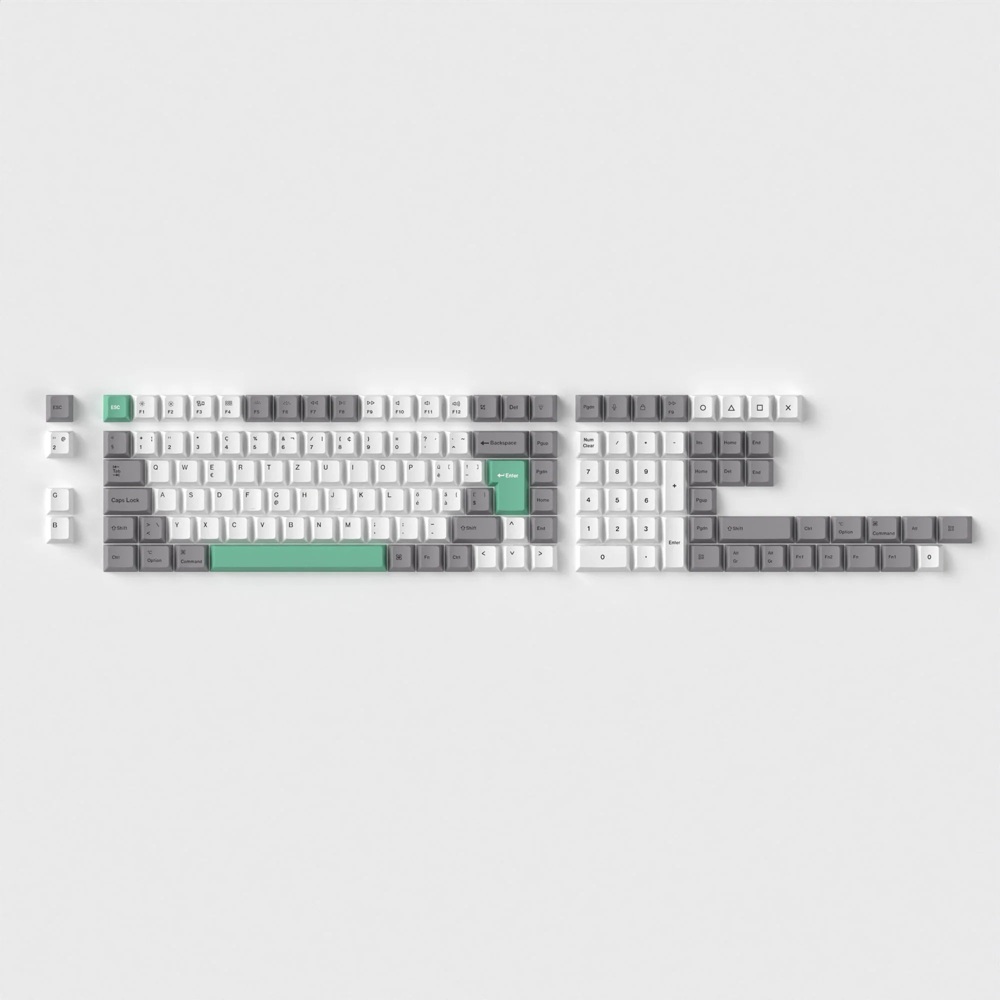 ISO Cherry Profile Dye-Sub PBT Full Set Keycap Set - Gray White Mint - View 5