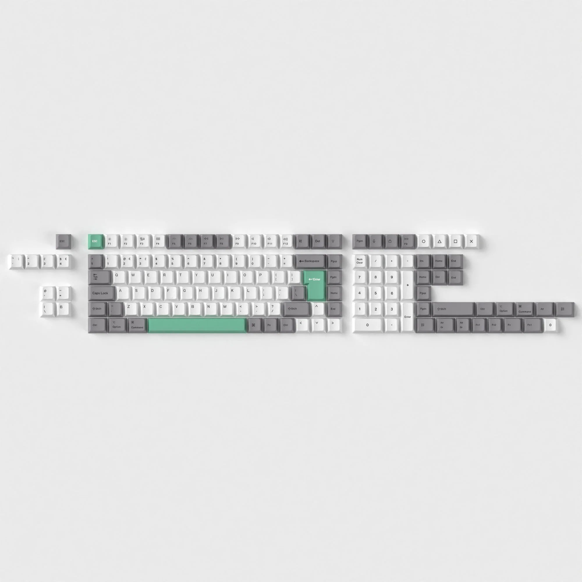 ISO Cherry Profile Dye-Sub PBT Full Set Keycap Set - Gray White Mint - View 6
