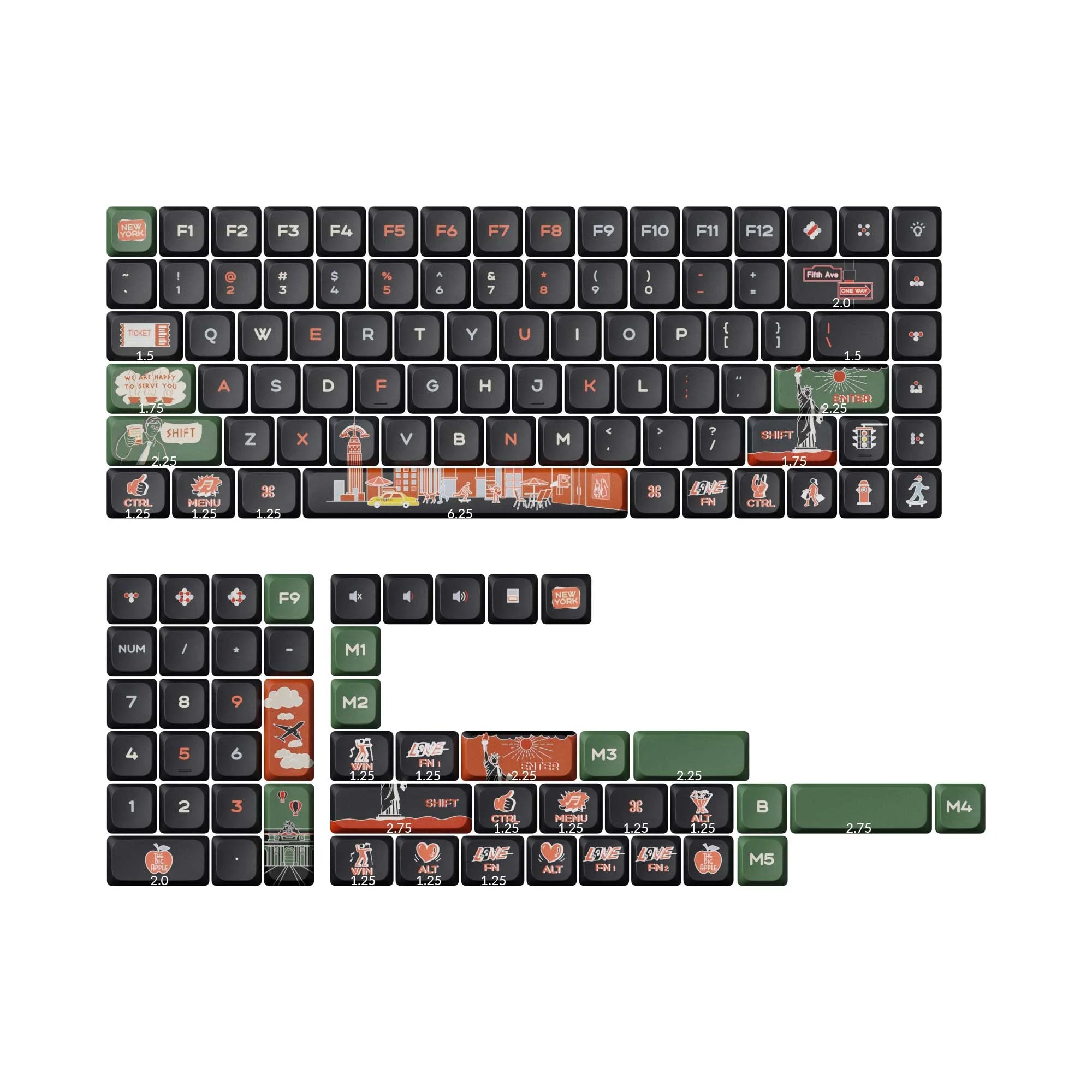 Low Profile LSA Dye-Sub PBT Full Set Keycap Set - New York - View 2