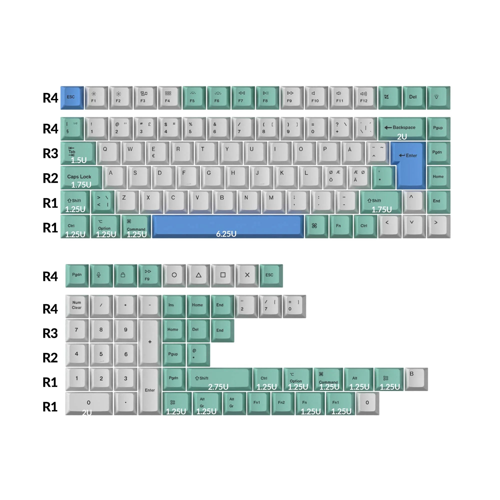 ISO Cherry Profile Dye-Sub PBT Full Set Keycap Set - Iceberg - View 2