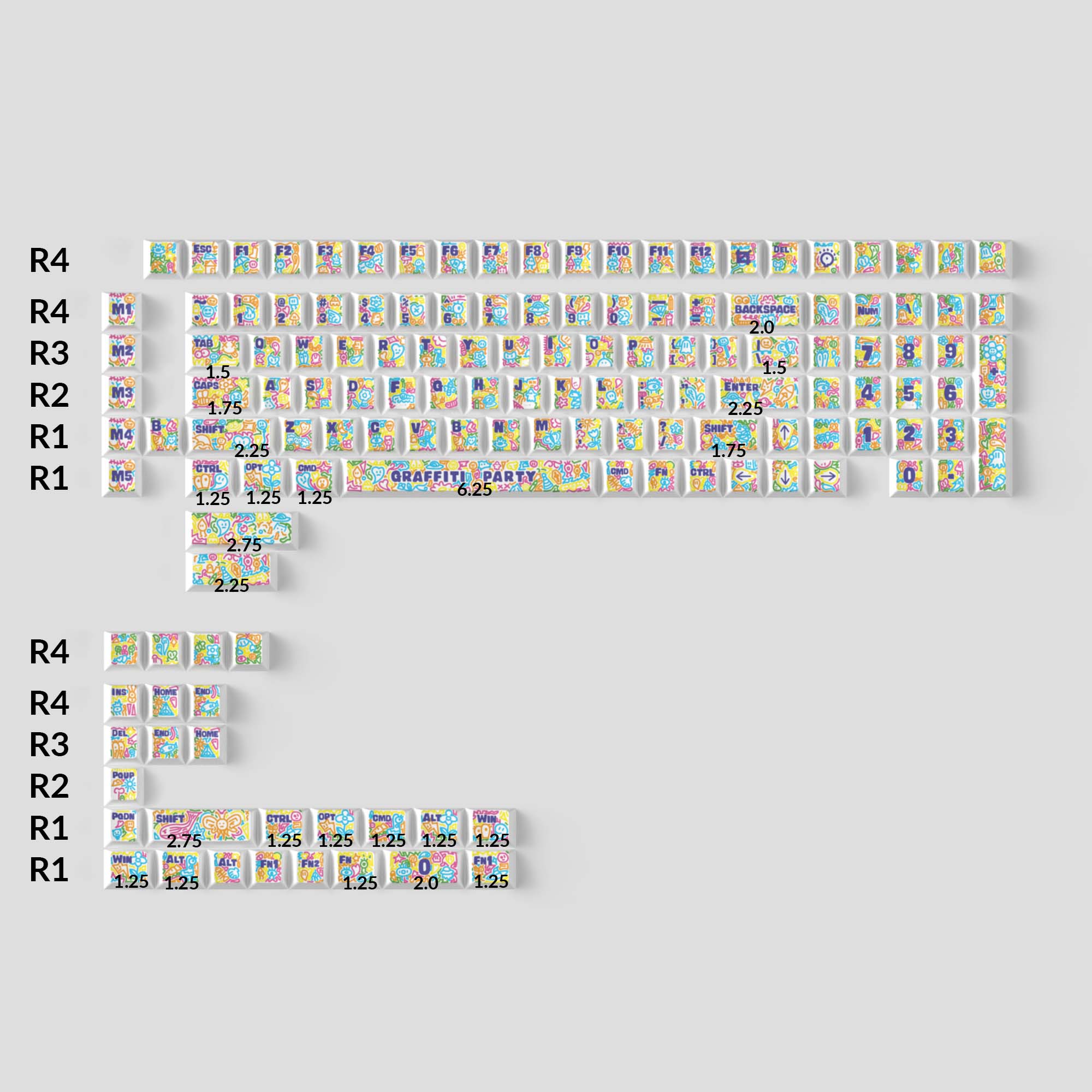 Graffiti Party - Cherry Profile Dye-Sub PBT Full Keycap Set - View 2