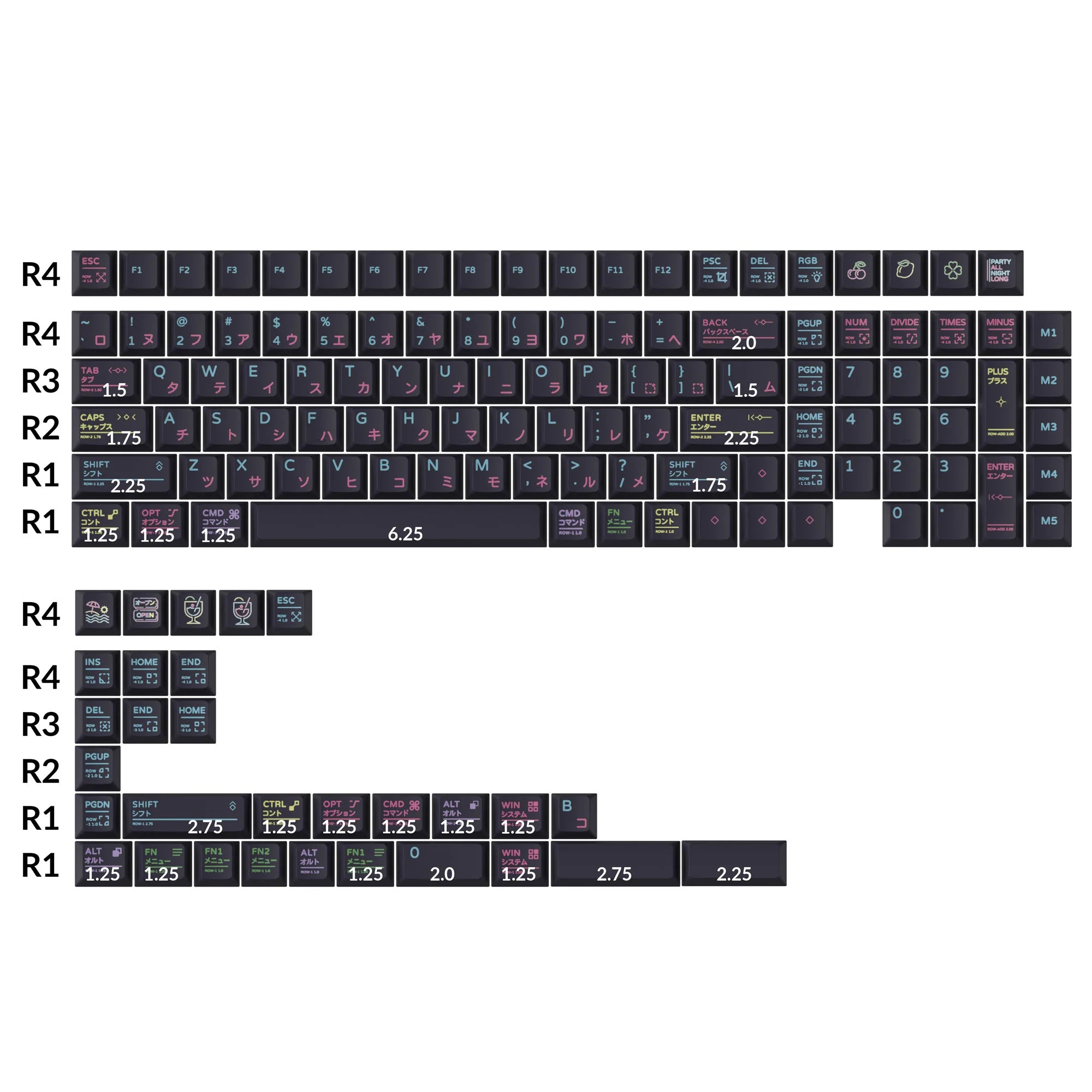 Neon Night - Cherry Profile Dye-Sub PBT Full Keycap Set - View 2