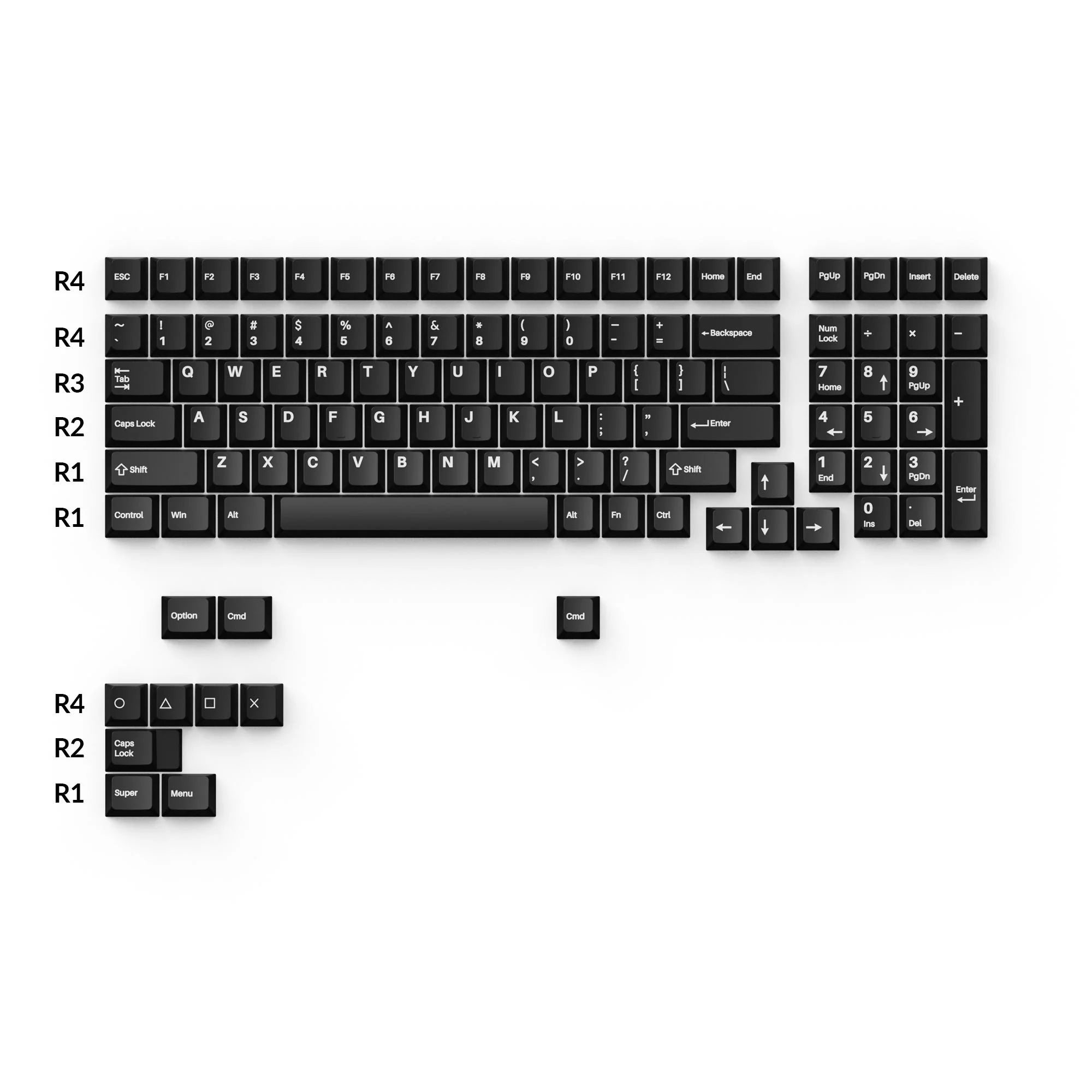 Cherry Profile Double - Shot PBT Full Set Keycaps - White on Black - Wob - View 2
