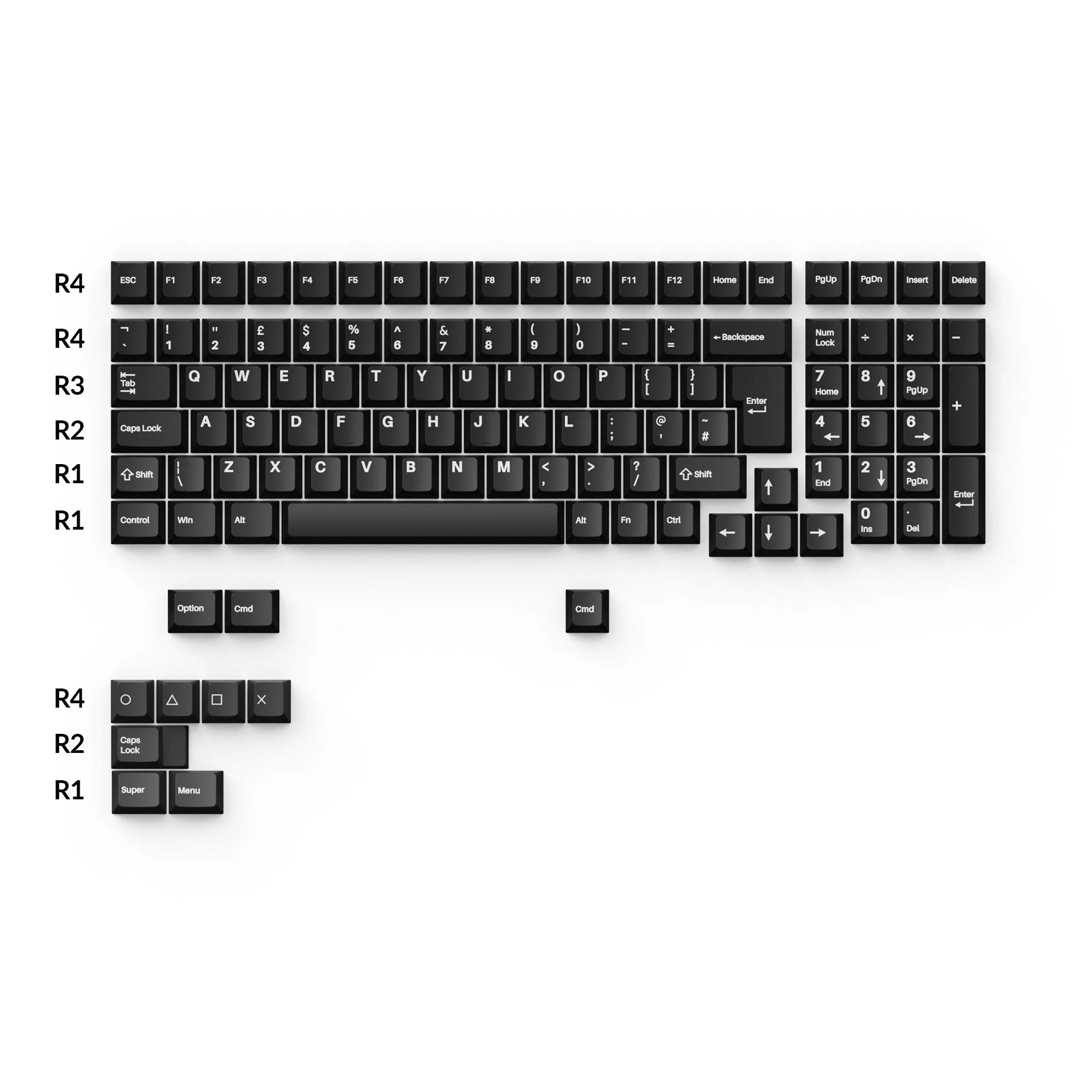 Cherry Profile Double - Shot PBT Full Set Keycaps - White on Black - Wob - View 5