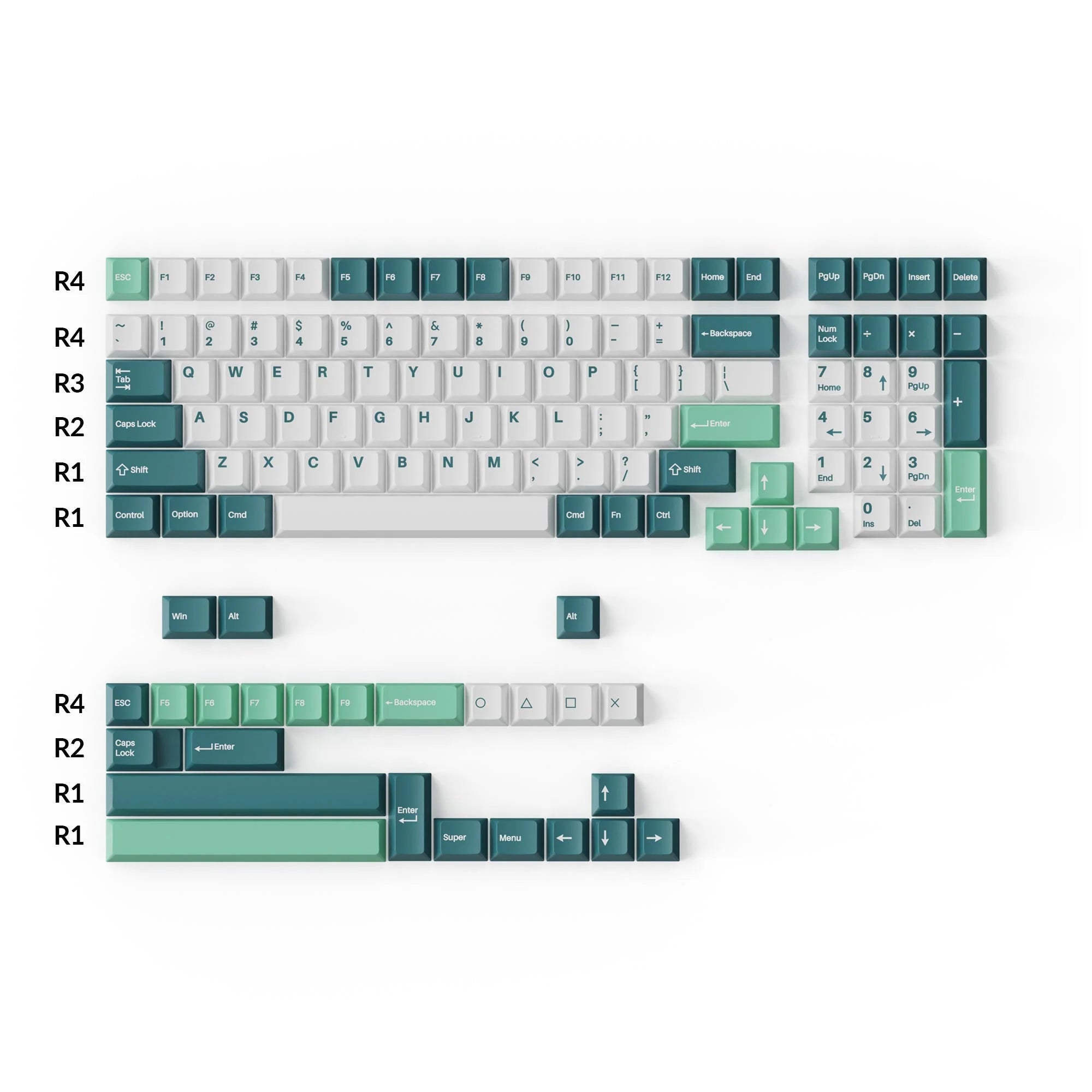 Cherry Profile Double - Shot PBT Full Set Keycaps - White Mint - View 2