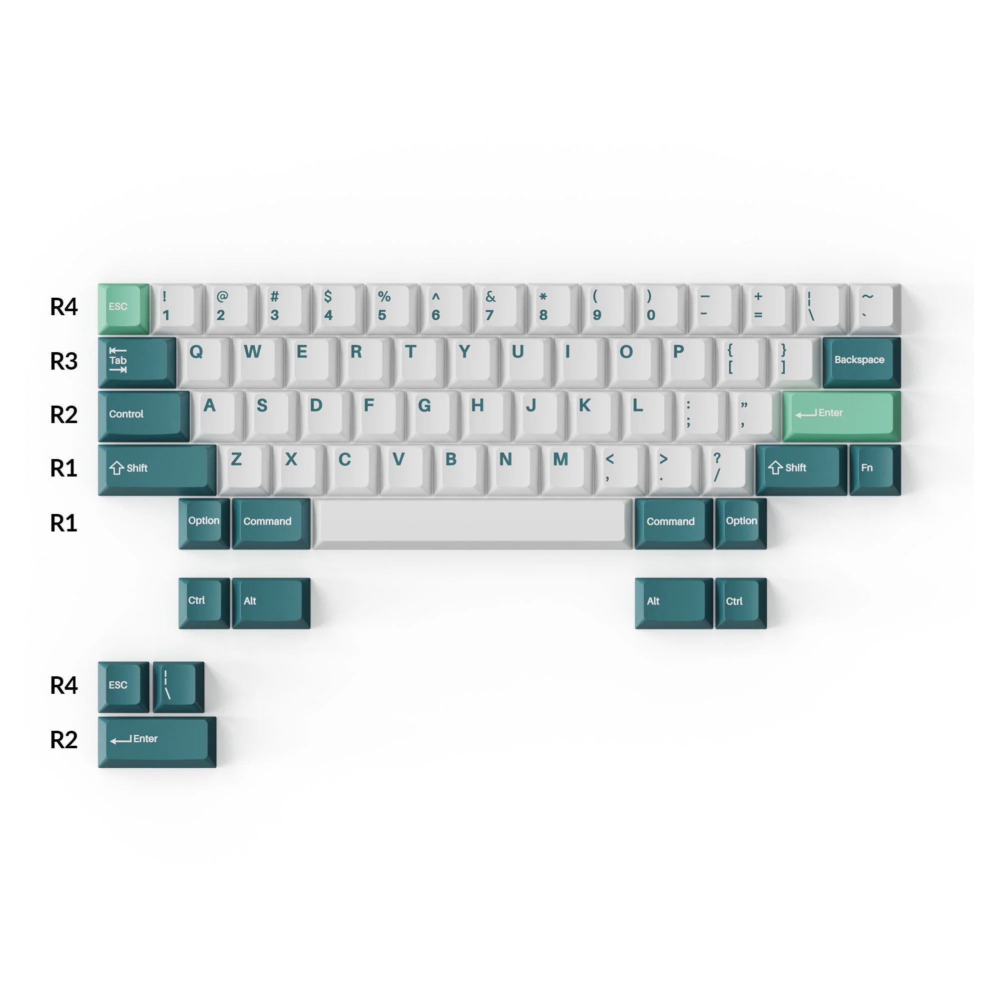 Cherry Profile Double - Shot PBT Full Set Keycaps - White Mint - View 3