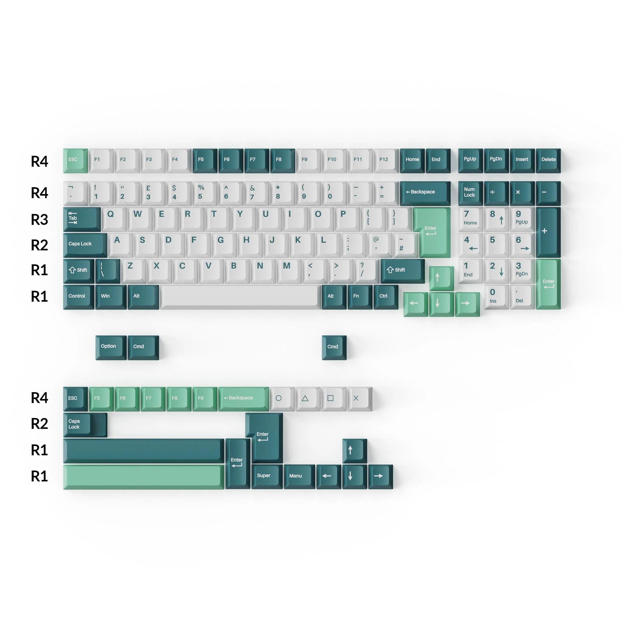 Cherry Profile Double - Shot PBT Full Set Keycaps - White Mint - View 5