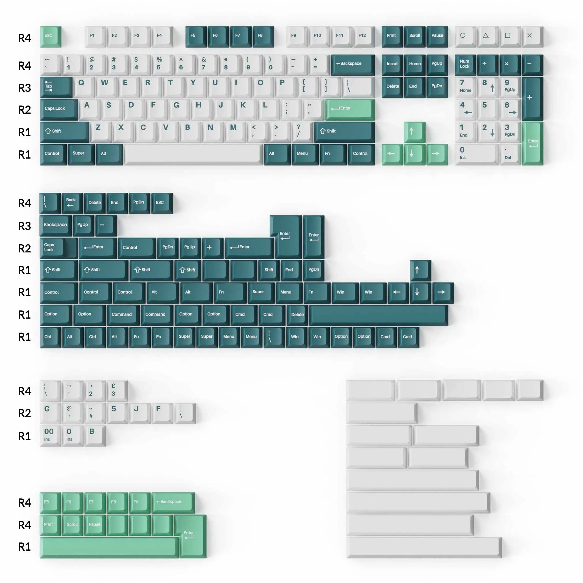 Cherry Profile Double - Shot PBT Full Set Keycaps - White Mint - View 6