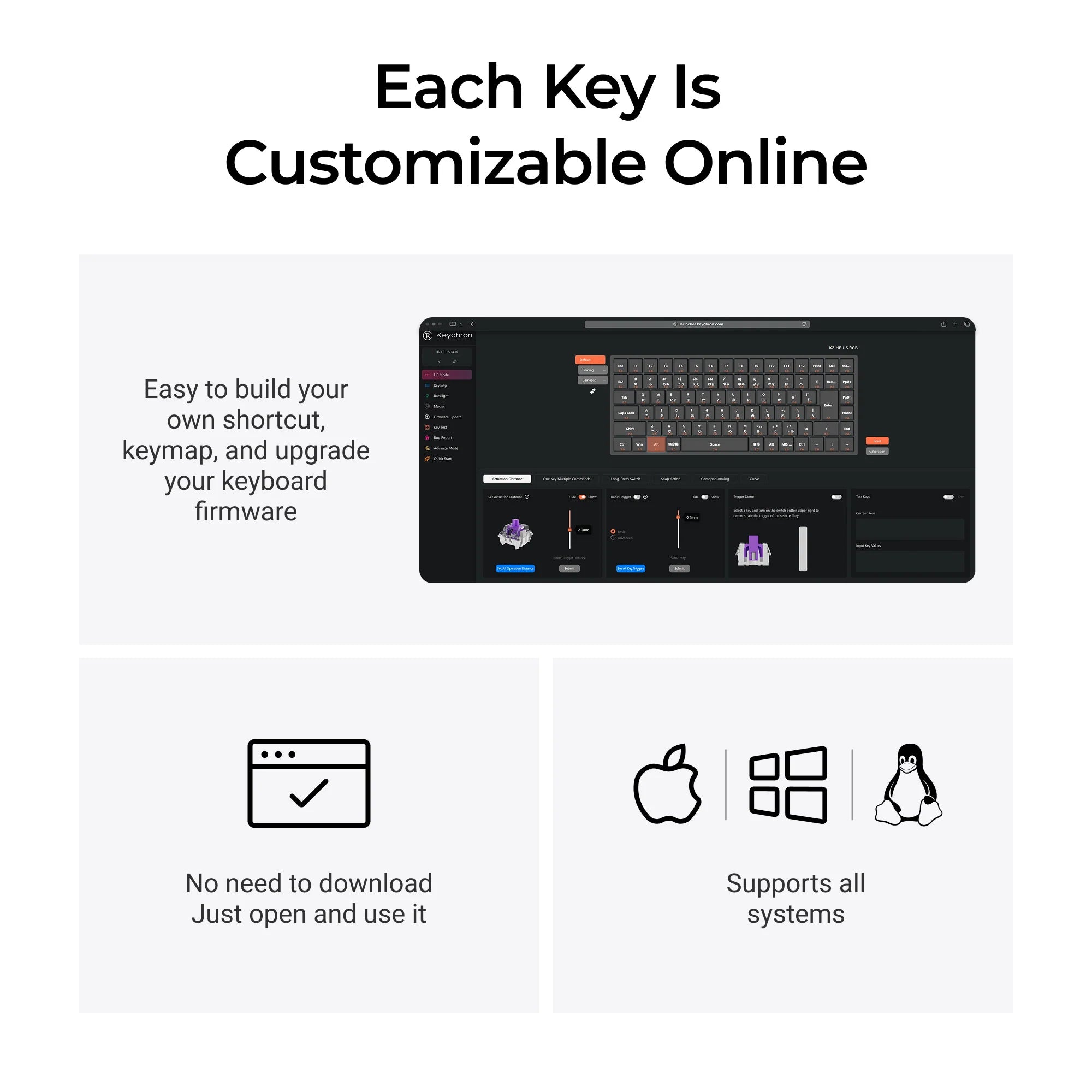 Keychron K2 HE Wireless Magnetic Switch Custom Keyboard (Japan JIS Layout) - View 6