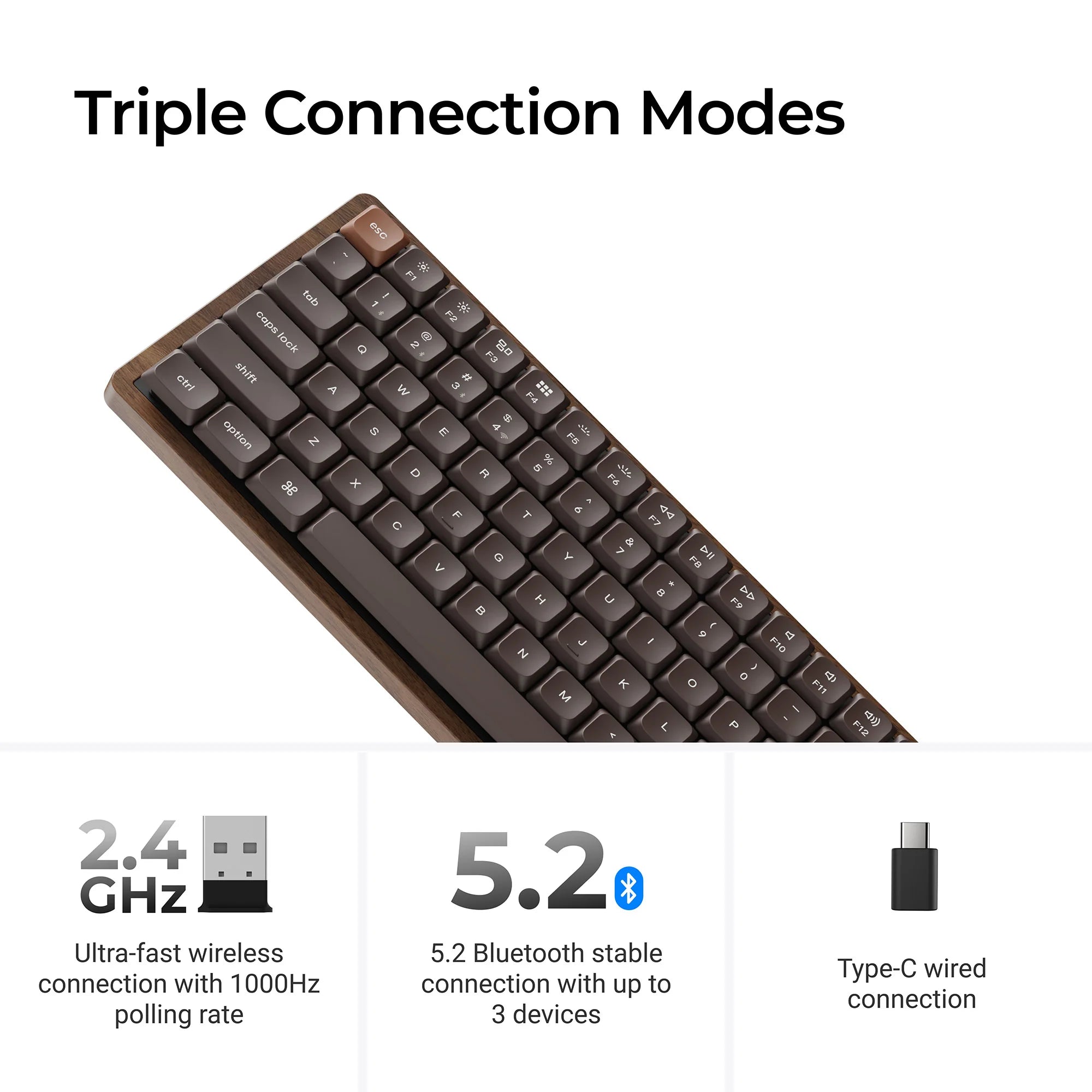 Keychron K3 Max QMK Wireless Custom Mechanical Keyboard - All-Wood Special - View 6